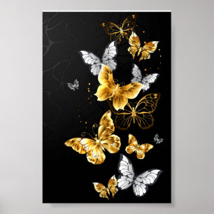 Póster Mariposas doradas y blancas