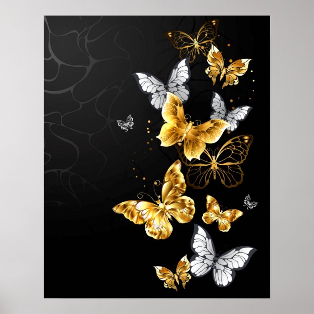 Póster Mariposas doradas y blancas (Frente)