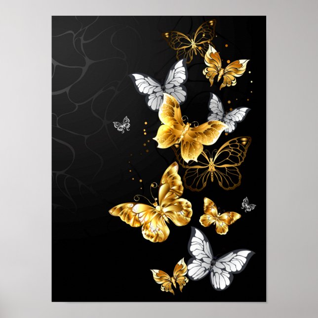 Póster Mariposas doradas y blancas (Frente)