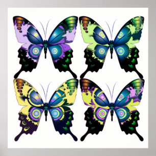 Póster Mariposas elegantes de color amarillo rosa Aqua