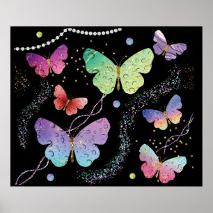 Póster Mariposas elegantes violeta y azul brillante