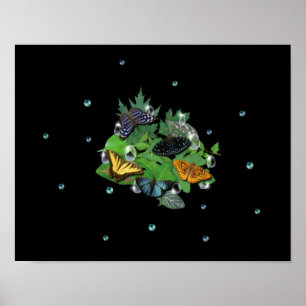 Póster Mariposas en hojas