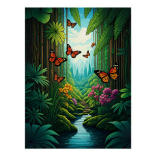 Póster Mariposas en una selva exuberante