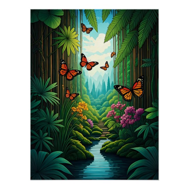 Póster Mariposas en una selva exuberante (Anverso)