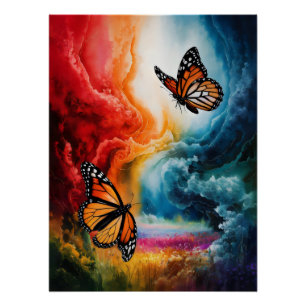 Póster Mariposas en una tormenta colorida.
