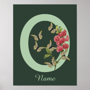 Póster Mariposas Flor Monograma Inicial O Personalizado