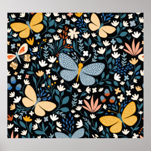 Póster Mariposas Florales: Mano Sin Marea.
