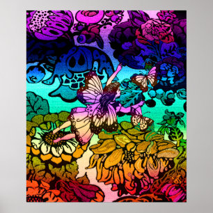 Póster Mariposas, flores, arco iris, ángel