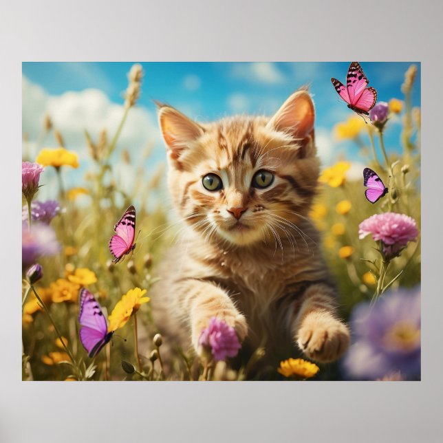 Póster *~* Mariposas Flores Gatita 5:4  Gatito Gato AP68 (Frente)