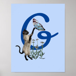 Póster Mariposas Flores Monograma Inicial Gato Siames