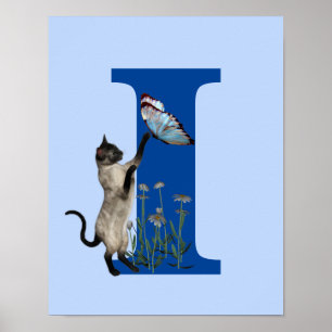 Póster Mariposas Flores Monograma Inicial Gato Siames I