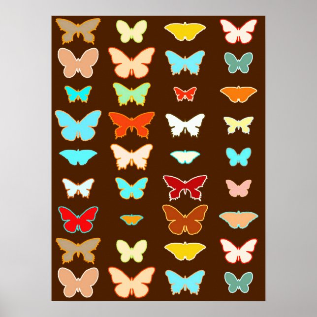 Póster Mariposas, marrones, turquesas y corales (Frente)
