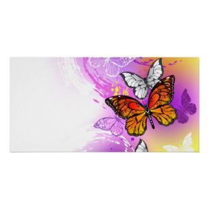 Póster Mariposas monarcas en fondo morado
