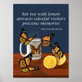 Póster Mariposas monarcas y té Haiku