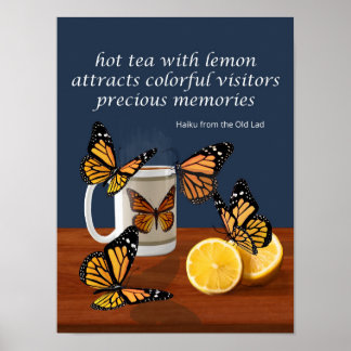 Póster Mariposas monarcas y té Haiku