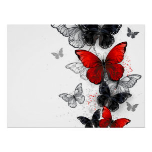 Póster Mariposas Morfo Negras y Rojas Volando