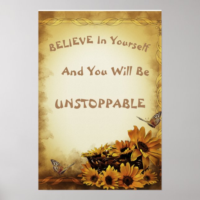 Póster Mariposas motivadoras de girasoles de oro (Frente)