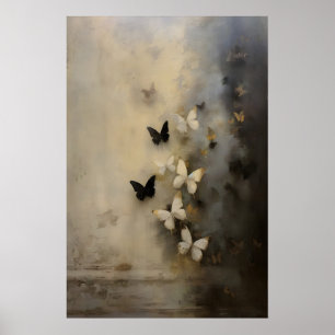 Póster Mariposas Negras Blancas Dark Academia, Aceite Vin