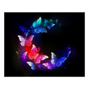 Póster Mariposas nocturnas de neón brillantes sobre fondo