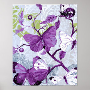 Póster Mariposas púrpura en una rama