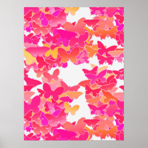 Póster Mariposas, rosa, fucsia y coral