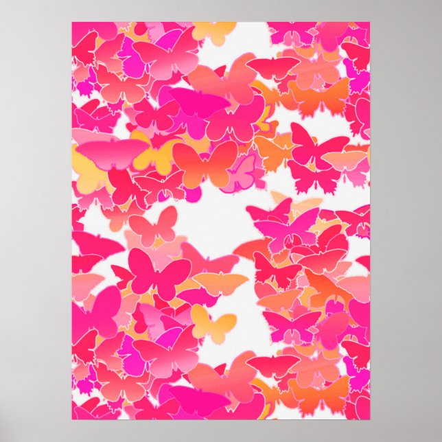 Póster Mariposas, rosa, fucsia y coral (Frente)
