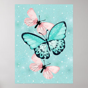 Póster Mariposas rosadas y azules hermosas