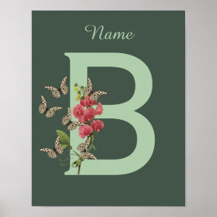 Póster Mariposas Sweet Pea Monograma Nombre inicial B