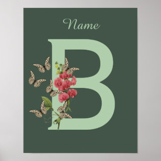 Póster Mariposas Sweet Pea Monograma Nombre inicial B