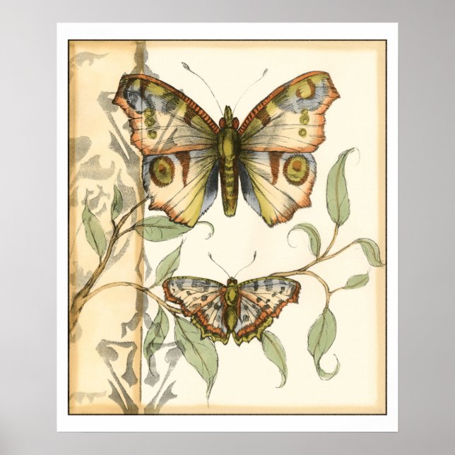 Póster Mariposas tándem sobre hojas verdes (Frente)