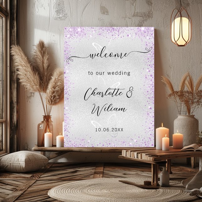 Póster Mariposas violeta de plata boda bienvenidas (Subido por el creador)