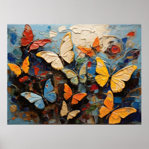 Póster Mariposas vuela Entre Vibrantes Pinturas Naturales