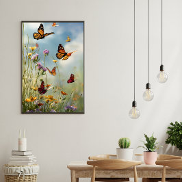 Póster Mariposas y flores