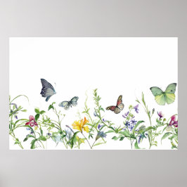 Póster Mariposas y flores