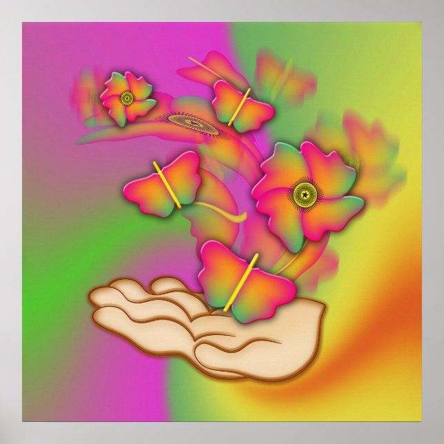 Póster Mariposas y flores (Frente)