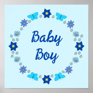 Póster Mariposas y Flores Azules para Niño Personalizadas