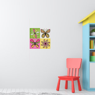 Póster Mariposas y flores del Pop Art