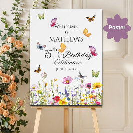 Póster Mariposas y flores silvestres Bienvenidos a los 75