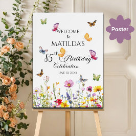 Póster Mariposas y flores silvestres Bienvenidos a los 85