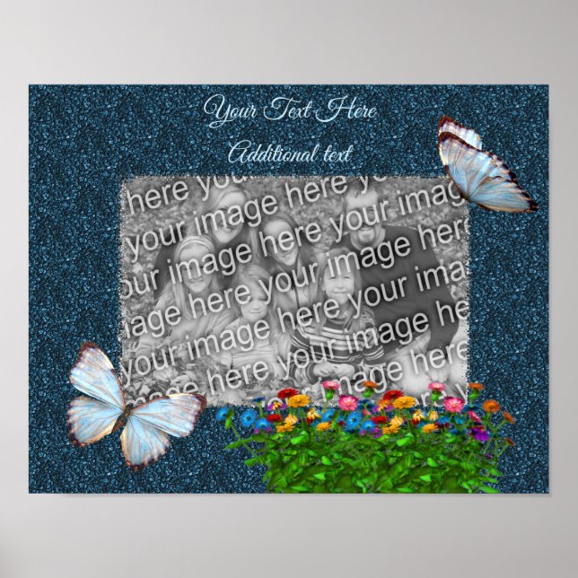 Póster Mariposas Y Marco De Flores Añade Tu Foto (Frente)
