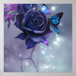 Póster Mariposas y Rosa púrpura