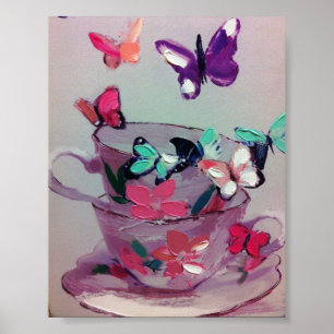 Póster Mariposas y tazas, Poster Matte.