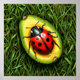 Póster 🐞 Mariquita Adorable en Césped Aguacate Naturalez