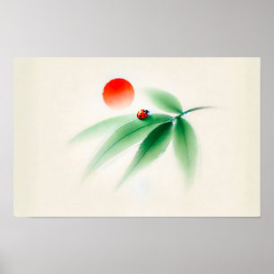 Póster Mariquita de tinta china sobre bambú