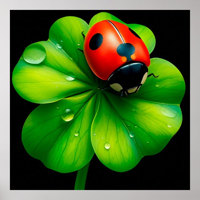 Póster Mariquita en una hoja cubierta de rocío (Frente)
