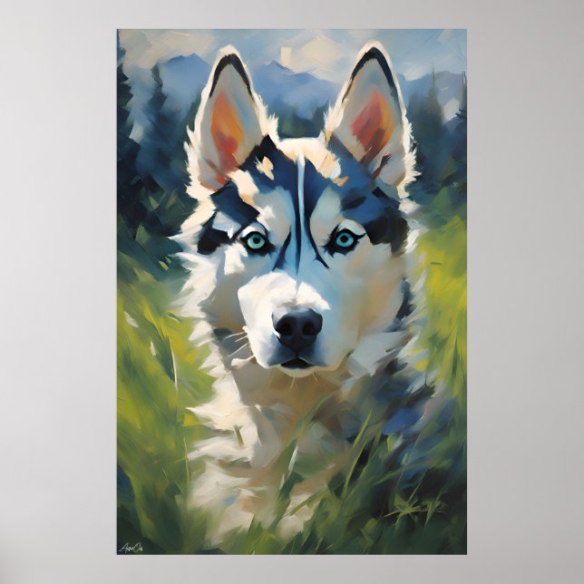 Póster | Mariquita Husky Siberian | Estilo de pint (Frente)