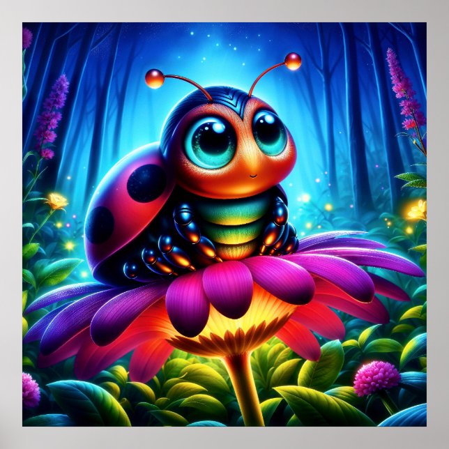 Póster Mariquita linda de ojos grandes con un brillo míst (Frente)