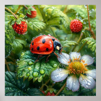 Mariquita Posada en una Planta de Fresa Cubierta d