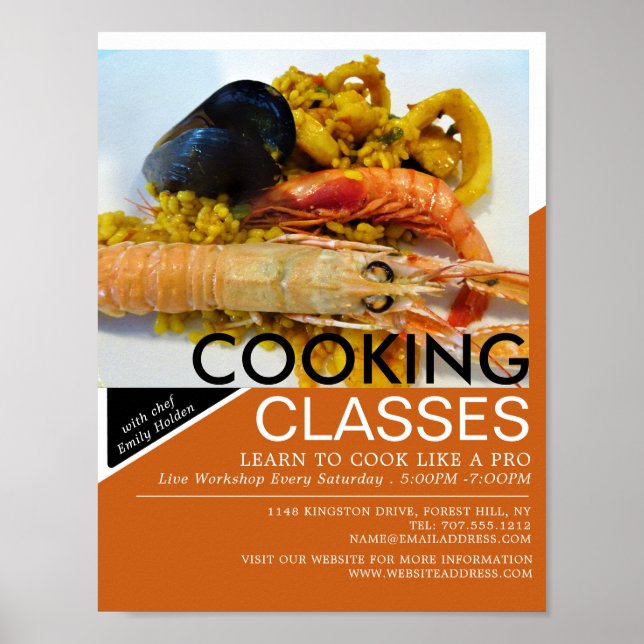 Póster Mariscos, publicidad de clases de cocina (Frente)