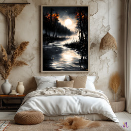 Póster Marisma a la luz de la luna: Serenidad nocturna mo